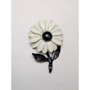 Enamel Flower Black & White Brooch